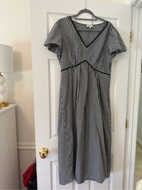LOFT Black and White Gingham Midi Dress